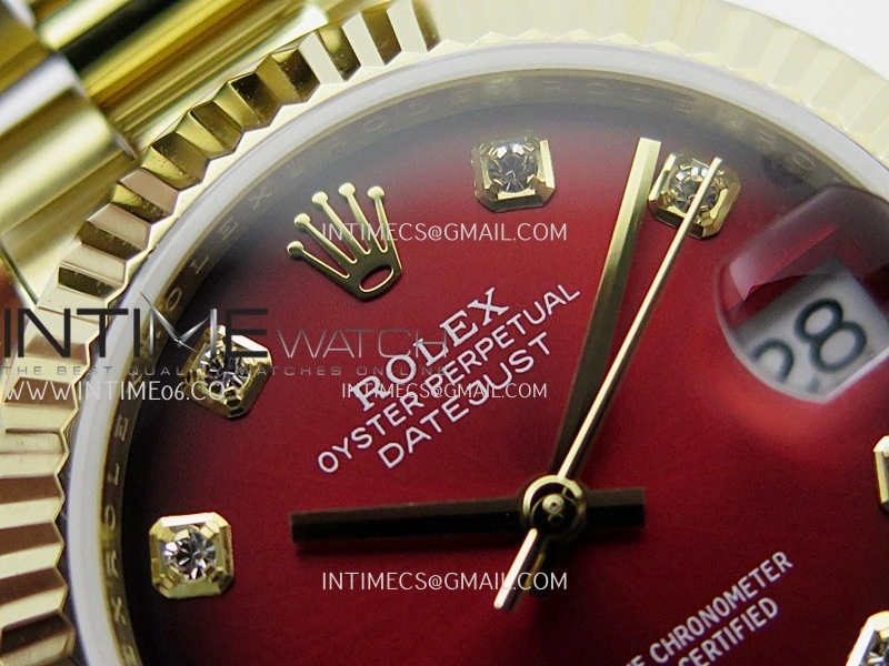 DateJust 31mm YG GMF Best Edition Red Ombre Dial On YG President Bracelet A2824