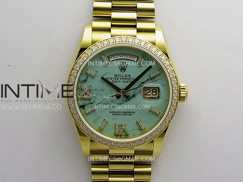 Day Date 128348 YG Gain Weight KF 1:1 Turquoise Dial On President Bracelet A2836