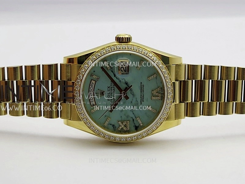 Day Date 128348 YG Gain Weight KF 1:1 Turquoise Dial On President Bracelet A2836