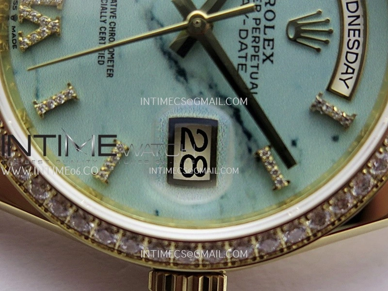 Day Date 128348 YG Gain Weight KF 1:1 Turquoise Dial On President Bracelet A2836