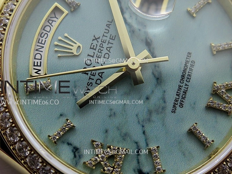 Day Date 128348 YG Gain Weight KF 1:1 Turquoise Dial On President Bracelet A2836