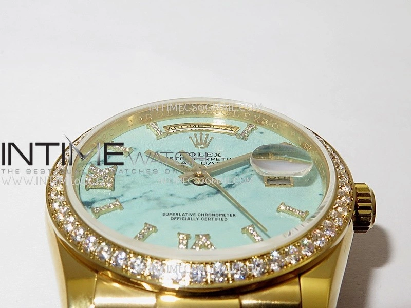 Day Date 128348 YG Gain Weight KF 1:1 Turquoise Dial On President Bracelet A2836