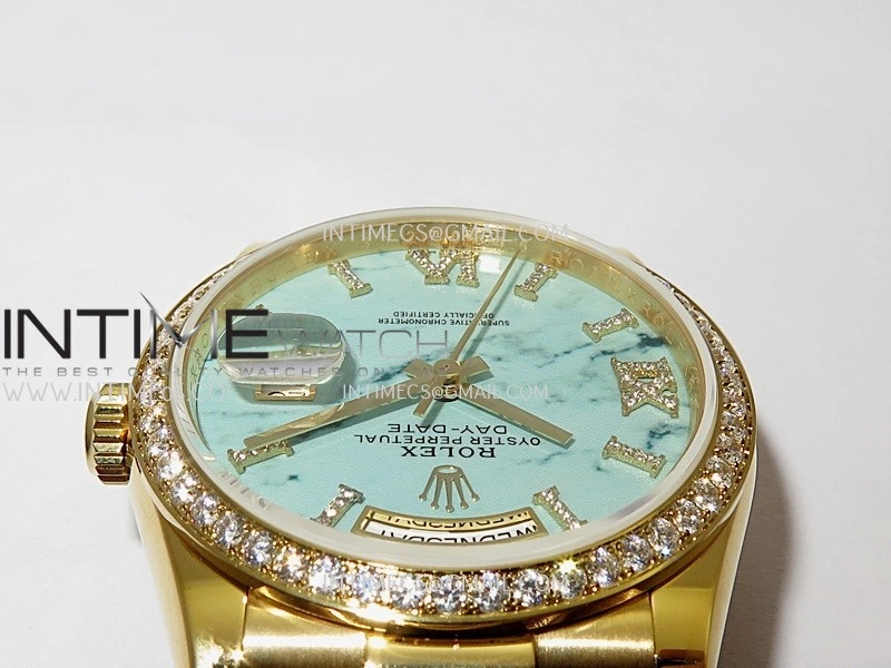 Day Date 128348 YG Gain Weight KF 1:1 Turquoise Dial On President Bracelet A2836