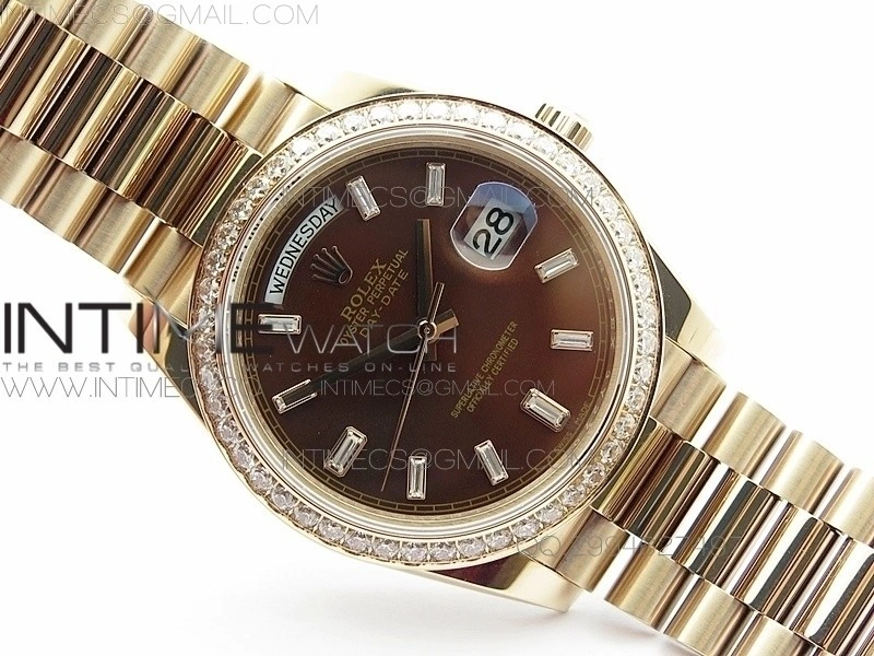 Day-Date 40 RG BP 1:1 Best 228239 Brown Diamond Sticks Dial Bezel on SS Bracelet
