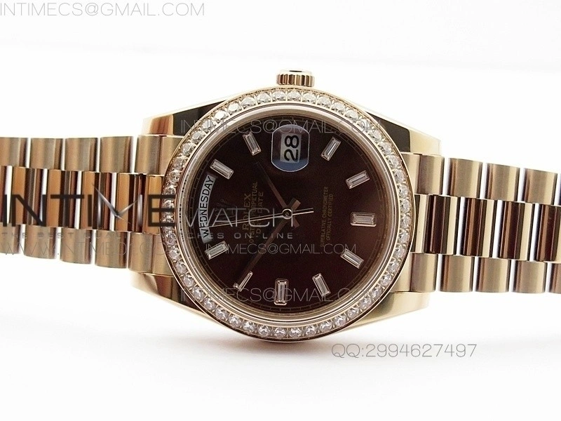 Day-Date 40 RG BP 1:1 Best 228239 Brown Diamond Sticks Dial Bezel on SS Bracelet
