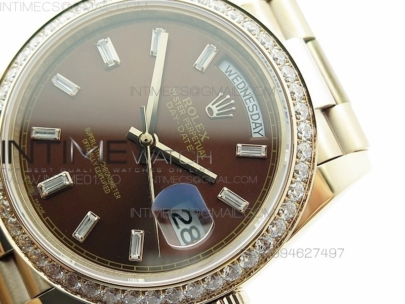 Day-Date 40 RG BP 1:1 Best 228239 Brown Diamond Sticks Dial Bezel on SS Bracelet