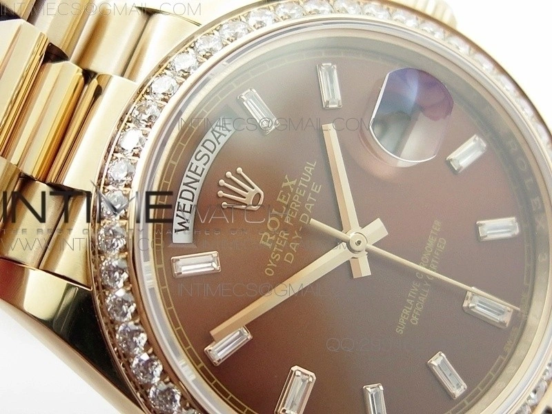 Day-Date 40 RG BP 1:1 Best 228239 Brown Diamond Sticks Dial Bezel on SS Bracelet