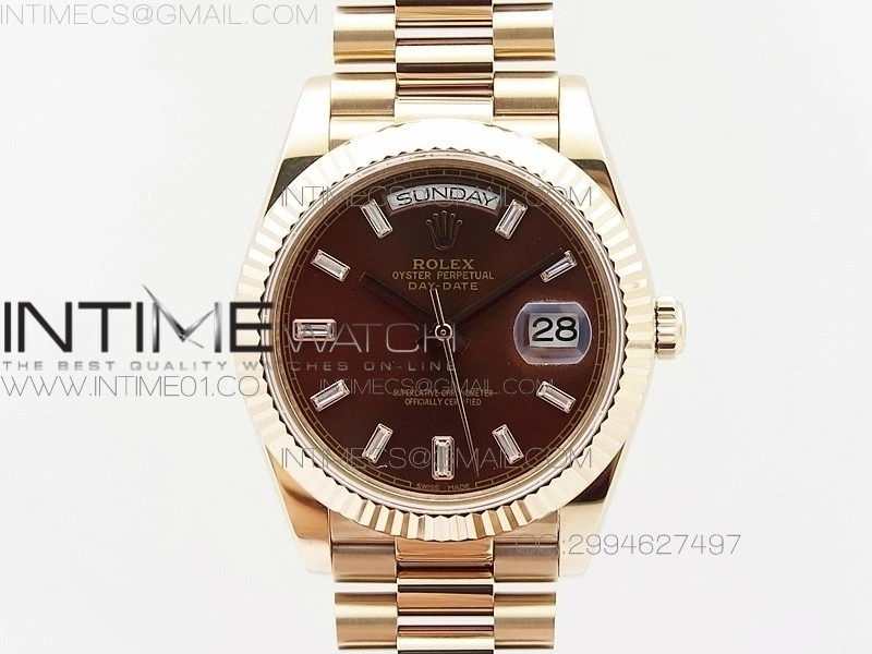 Day-Date 40 RG BP 1:1 Best 228239 Brown Diamond Sticks Dial on SS Bracelet
