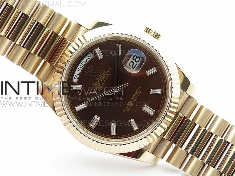 Day-Date 40 RG BP 1:1 Best 228239 Brown Diamond Sticks Dial on SS Bracelet