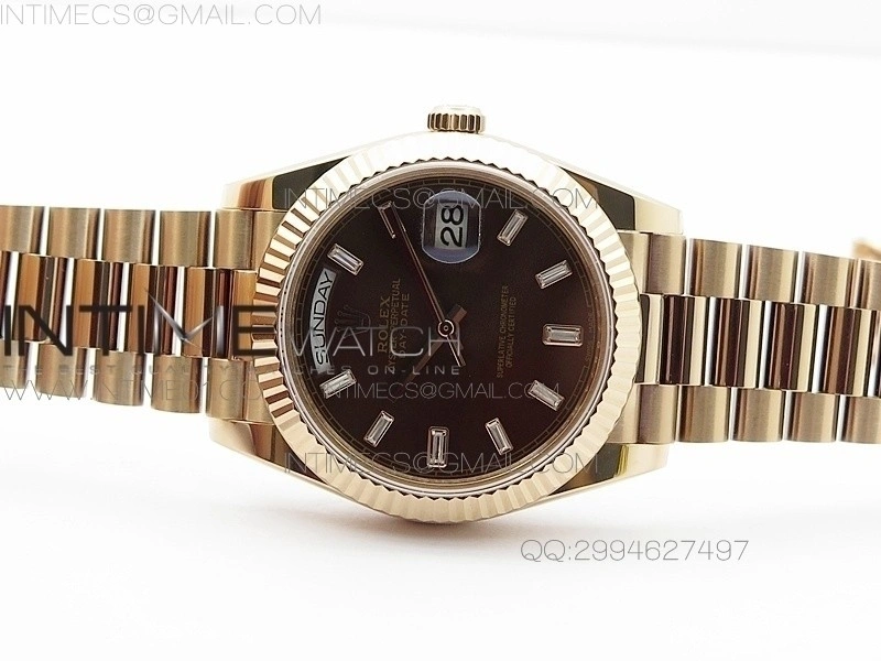 Day-Date 40 RG BP 1:1 Best 228239 Brown Diamond Sticks Dial on SS Bracelet