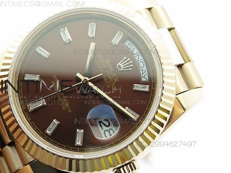 Day-Date 40 RG BP 1:1 Best 228239 Brown Diamond Sticks Dial on SS Bracelet