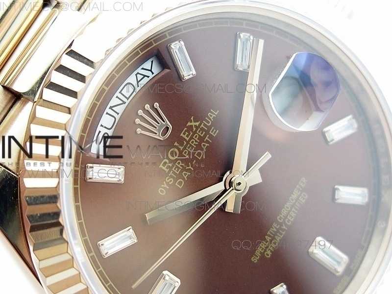 Day-Date 40 RG BP 1:1 Best 228239 Brown Diamond Sticks Dial on SS Bracelet
