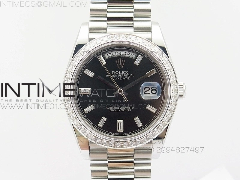 Day-Date 40 SS BP 1:1 Best 228239 Diamond Bezel Black Dial on SS Bracelet
