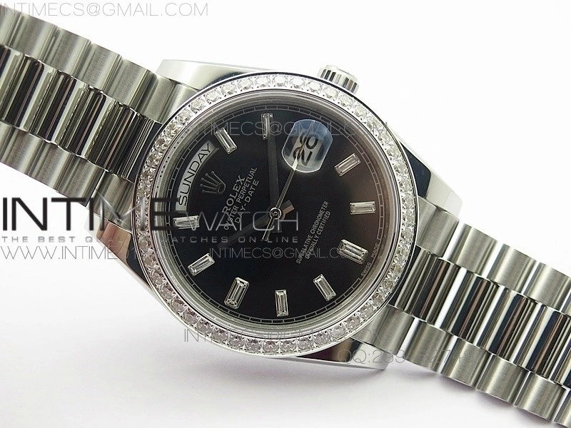 Day-Date 40 SS BP 1:1 Best 228239 Diamond Bezel Black Dial on SS Bracelet