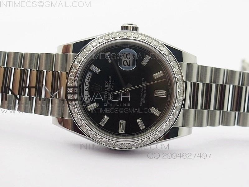 Day-Date 40 SS BP 1:1 Best 228239 Diamond Bezel Black Dial on SS Bracelet