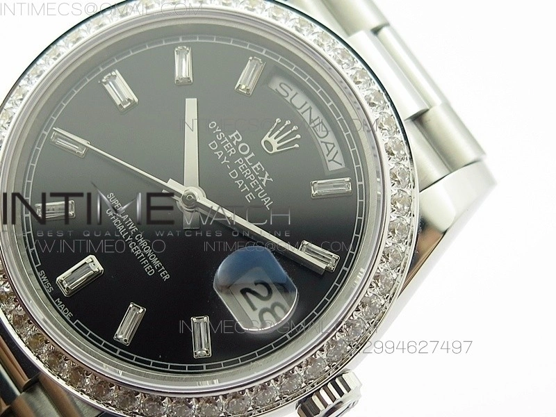 Day-Date 40 SS BP 1:1 Best 228239 Diamond Bezel Black Dial on SS Bracelet