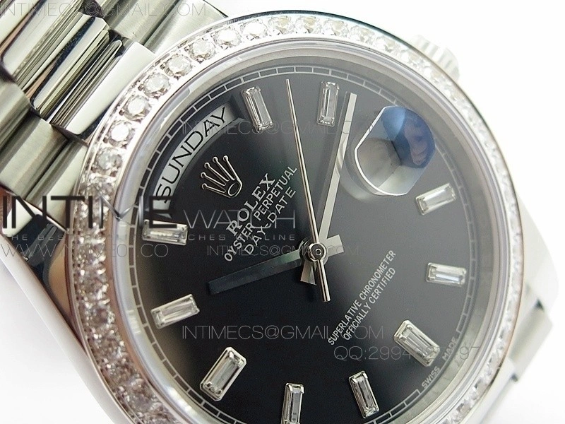 Day-Date 40 SS BP 1:1 Best 228239 Diamond Bezel Black Dial on SS Bracelet