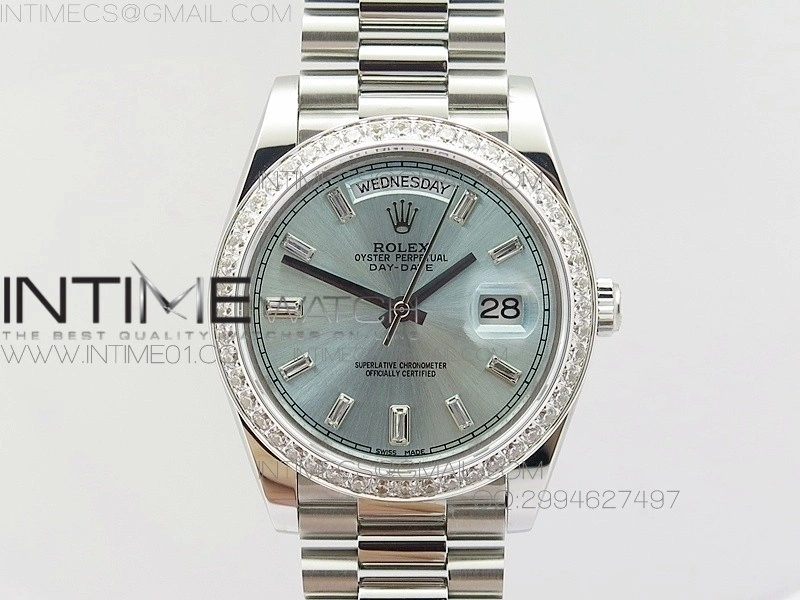 Day-Date 40 SS BP 1:1 Best 228239 Diamond Bezel Blue Dial on SS Bracelet
