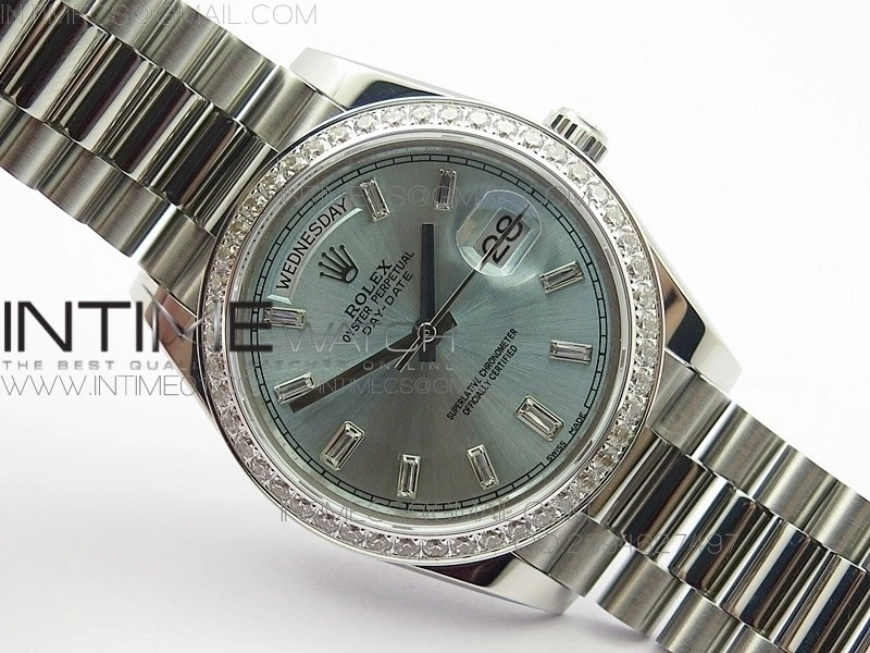 Day-Date 40 SS BP 1:1 Best 228239 Diamond Bezel Blue Dial on SS Bracelet
