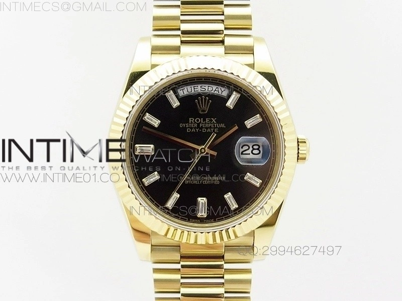 Day-Date 40 YG BP 1:1 Best 228239 Black Diamond Sticks Dial on SS Bracelet