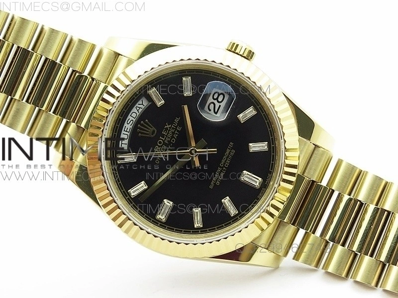 Day-Date 40 YG BP 1:1 Best 228239 Black Diamond Sticks Dial on SS Bracelet