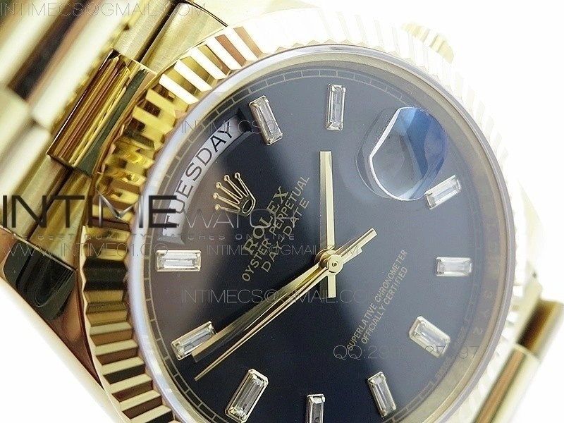 Day-Date 40 YG BP 1:1 Best 228239 Black Diamond Sticks Dial on SS Bracelet