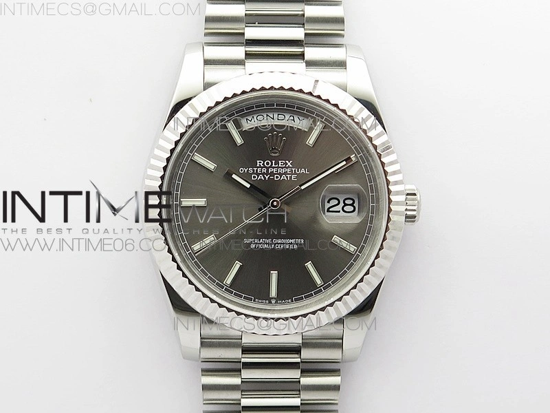 Day Date 40mm SS BP 1:1 Best Edition Gray Stick Dial on SS Bracelet A2836
