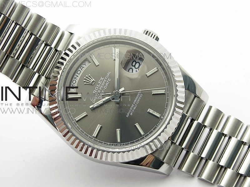 Day Date 40mm SS BP 1:1 Best Edition Gray Stick Dial on SS Bracelet A2836