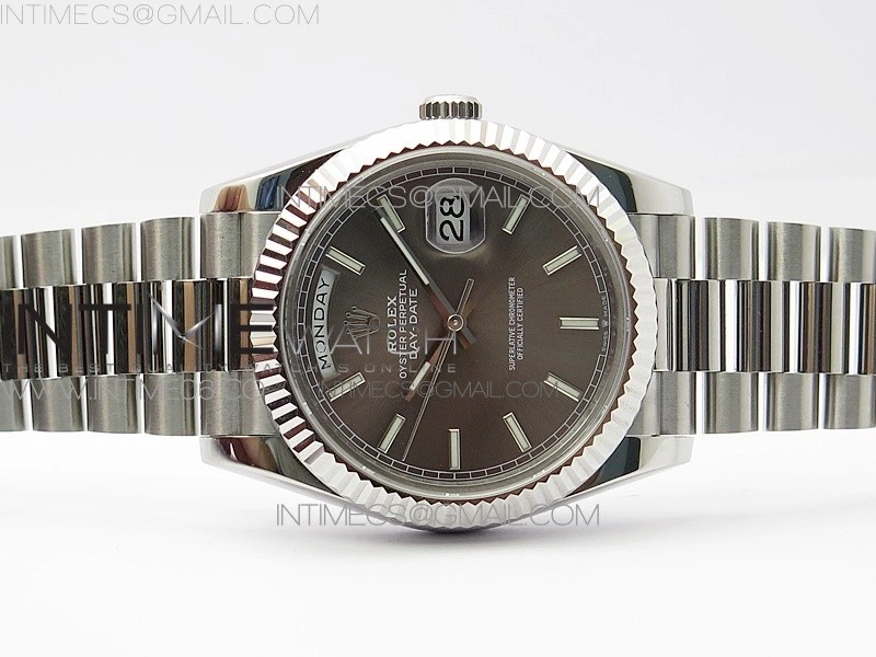 Day Date 40mm SS BP 1:1 Best Edition Gray Stick Dial on SS Bracelet A2836