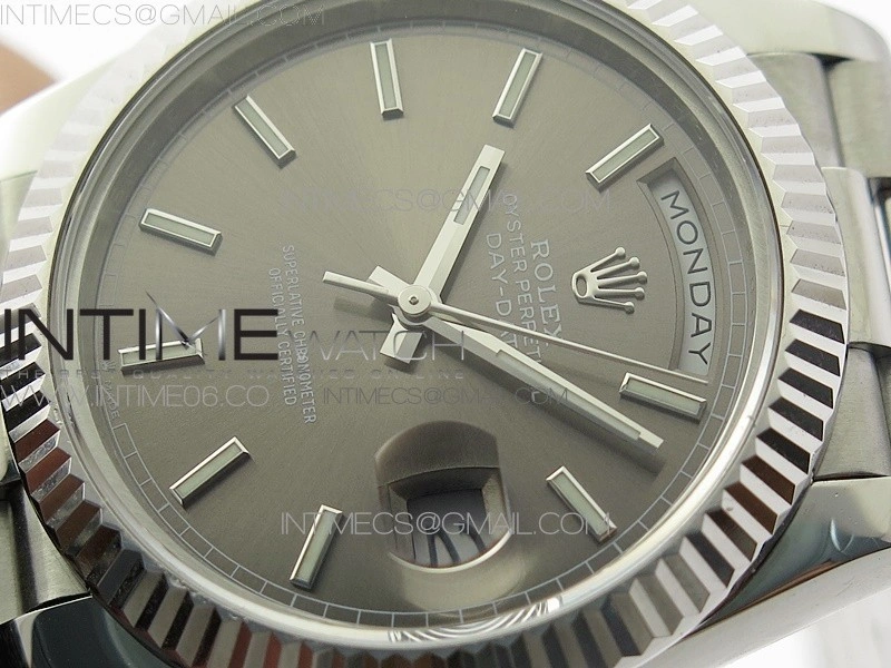 Day Date 40mm SS BP 1:1 Best Edition Gray Stick Dial on SS Bracelet A2836