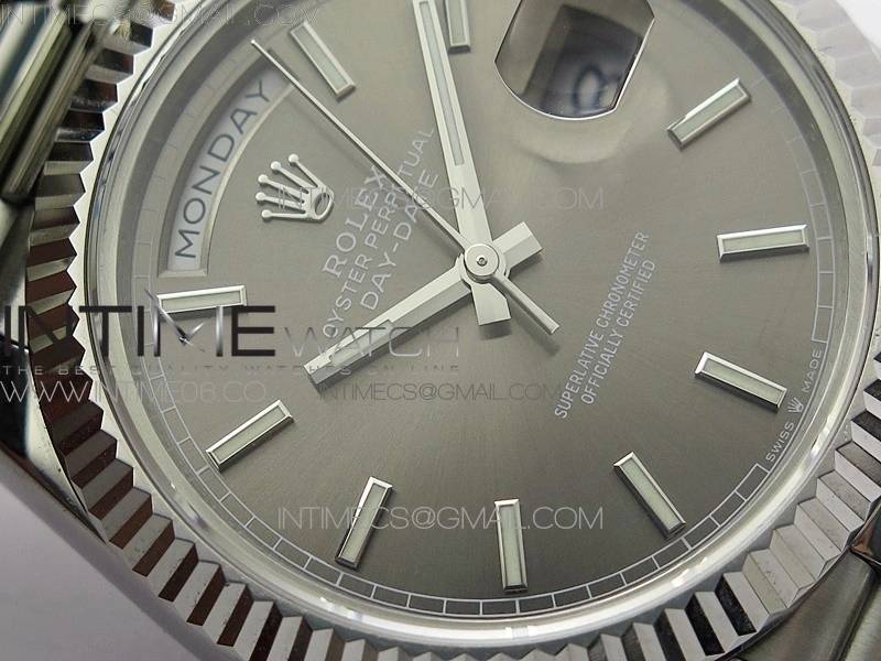 Day Date 40mm SS BP 1:1 Best Edition Gray Stick Dial on SS Bracelet A2836