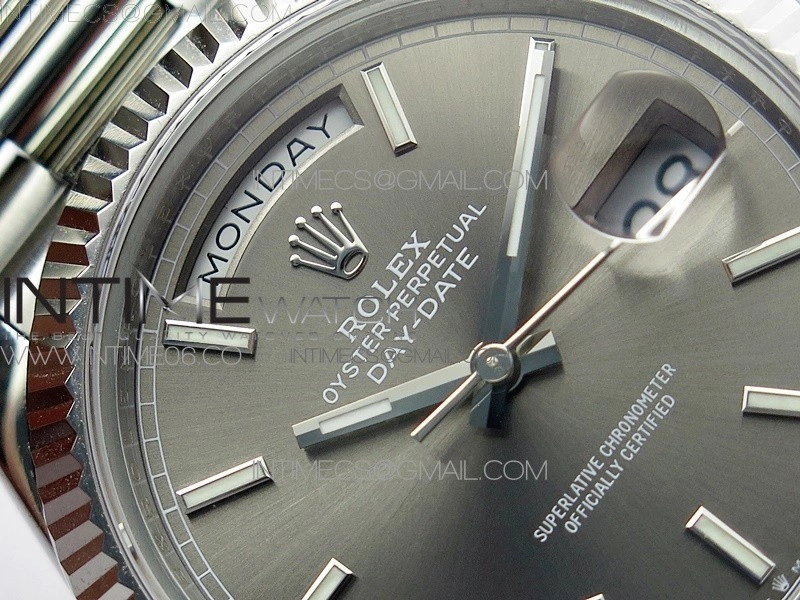 Day Date 40mm SS BP 1:1 Best Edition Gray Stick Dial on SS Bracelet A2836