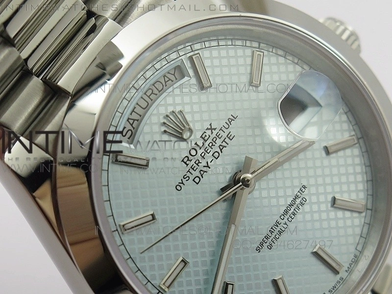 DayDate 40mm BP Best 228206SS Ice Blue Stick Dial on SS Bracelet
