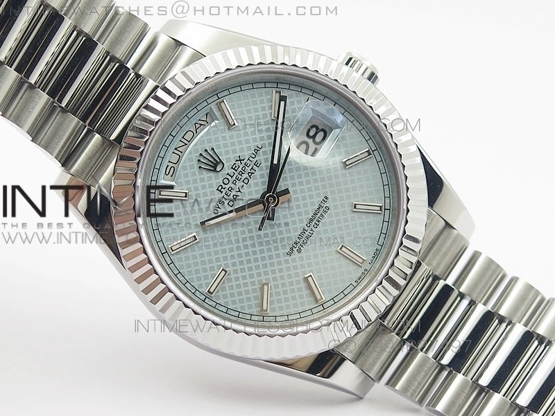 DayDate 40mm BP Best 228206SS Ice Blue Stick Dial on SS Bracelet