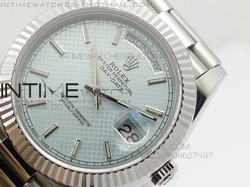 DayDate 40mm BP Best 228206SS Ice Blue Stick Dial on SS Bracelet