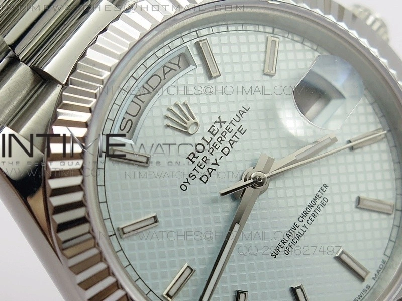 DayDate 40mm BP Best 228206SS Ice Blue Stick Dial on SS Bracelet