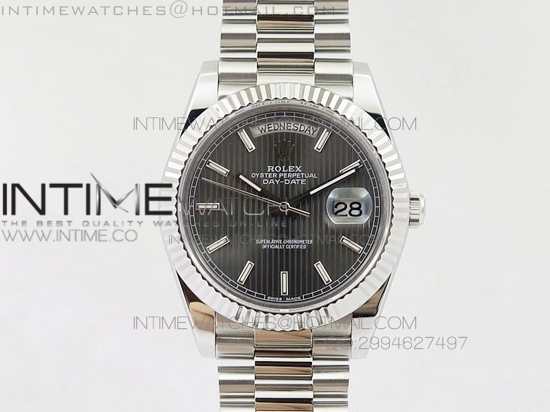 DayDate 40mm BP Best 228239SS Gray Stripe Stick Dial on SS Bracelet