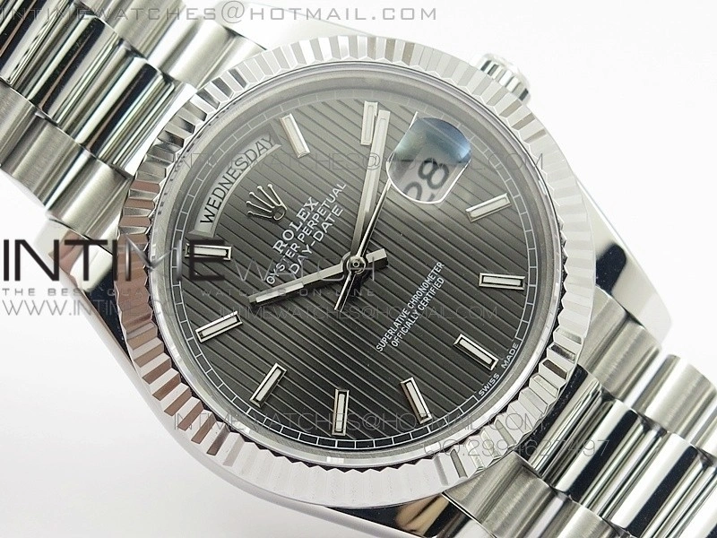 DayDate 40mm BP Best 228239SS Gray Stripe Stick Dial on SS Bracelet