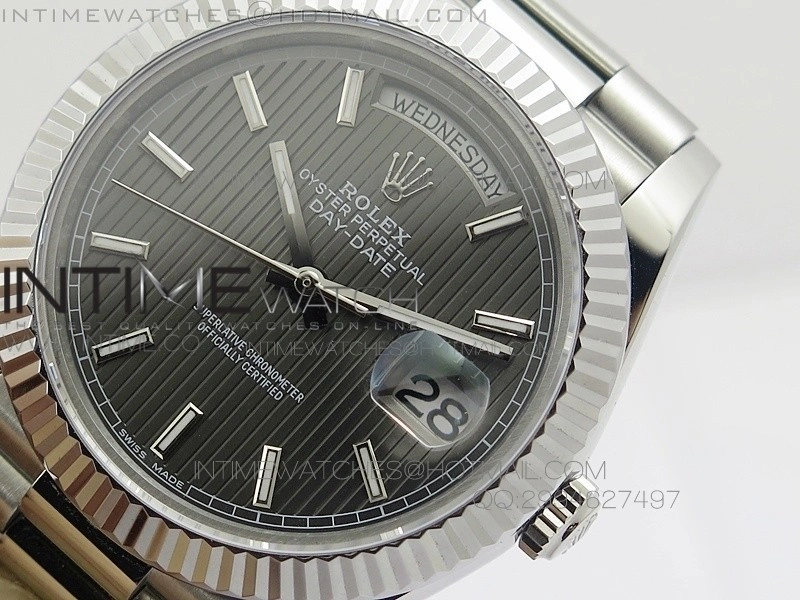 DayDate 40mm BP Best 228239SS Gray Stripe Stick Dial on SS Bracelet