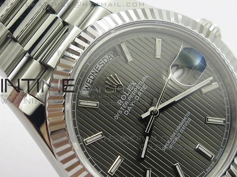 DayDate 40mm BP Best 228239SS Gray Stripe Stick Dial on SS Bracelet