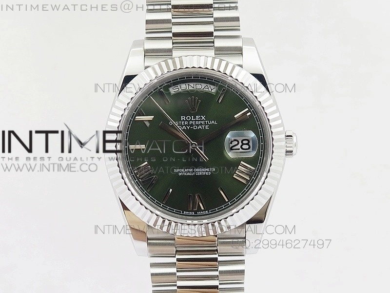 DayDate 40mm BP Best 228239SS Green dial Roman on SS Bracelet