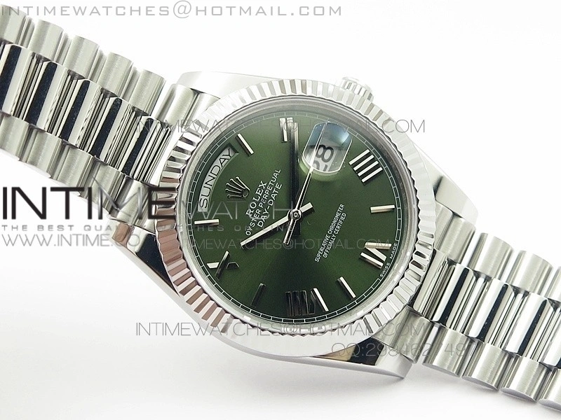 DayDate 40mm BP Best 228239SS Green dial Roman on SS Bracelet