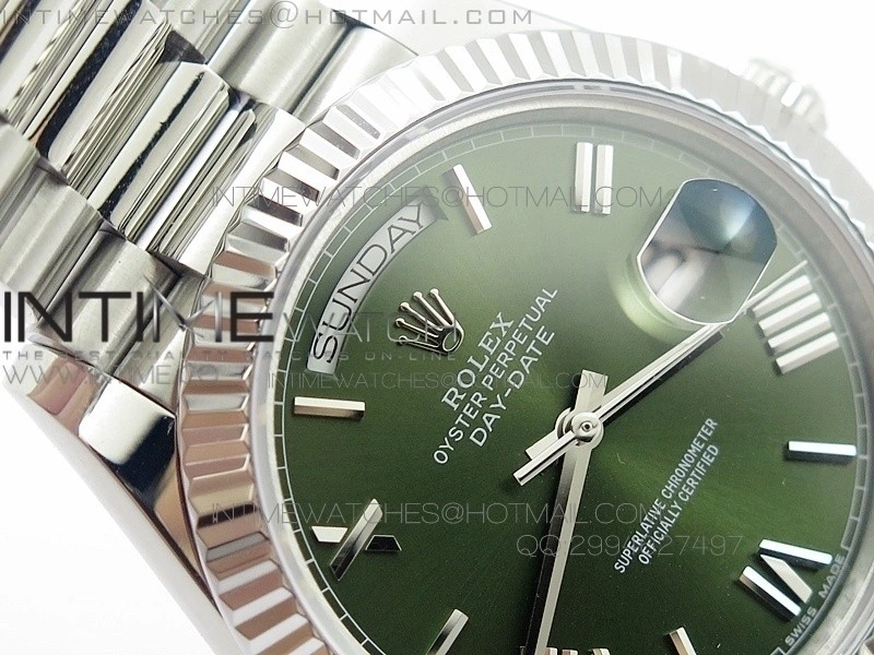 DayDate 40mm BP Best 228239SS Green dial Roman on SS Bracelet
