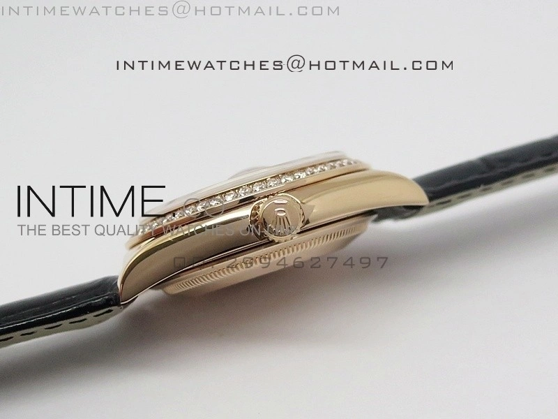 DayDate RG 36mm Black Dial Diamond Bezel On Leather Strap