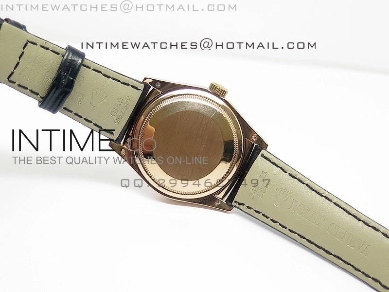 DayDate RG 36mm Black Dial Diamond Bezel On Leather Strap