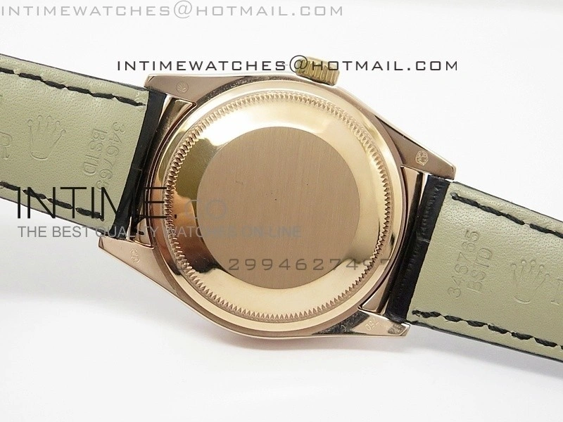 DayDate RG 36mm Black Dial Diamond Bezel On Leather Strap