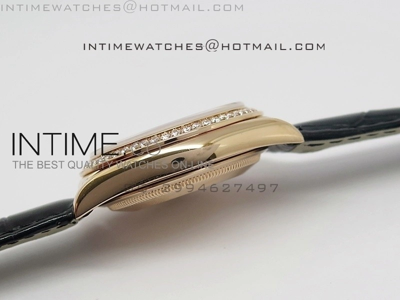 DayDate RG 36mm Black MOP Dial Diamond Bezel On Leather Strap