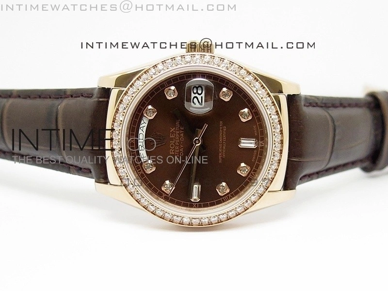DayDate RG 36mm Brown Dial Diamond Bezel On Leather Strap
