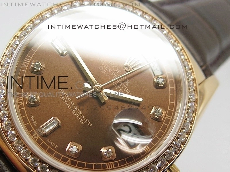 DayDate RG 36mm Brown Dial Diamond Bezel On Leather Strap