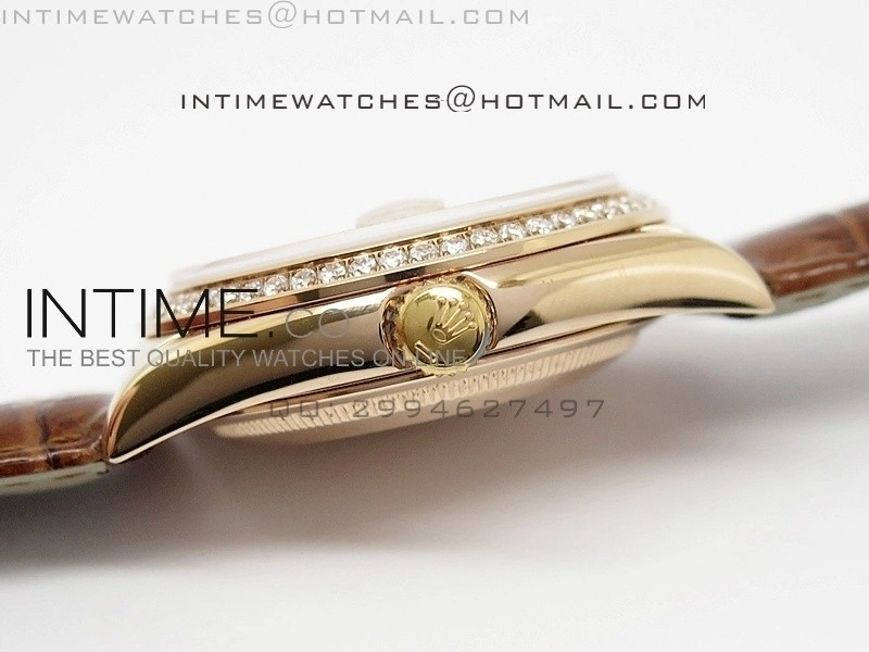DayDate RG 36mm Brown Dial Diamond Bezel On Leather Strap